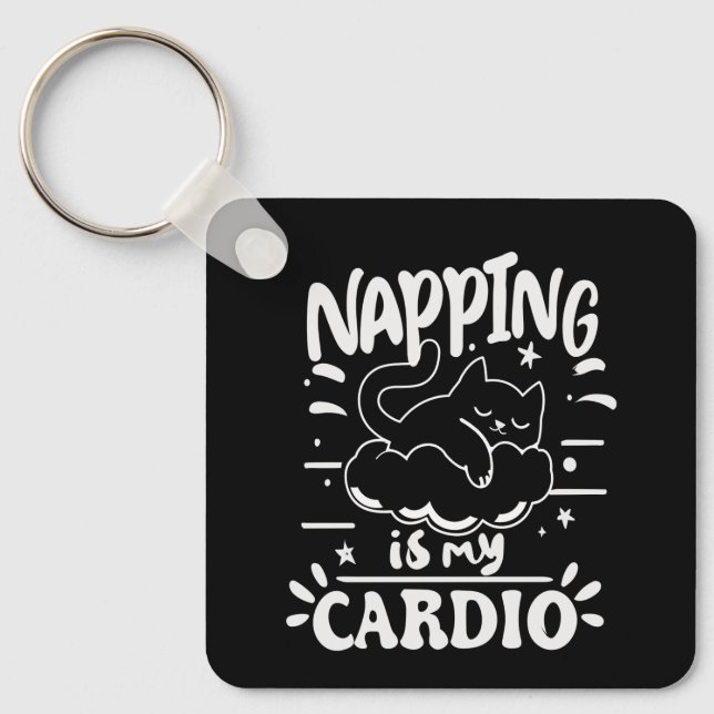 Porte-clés Napping Est Mon Cardio Simple Drôle Design Chat (Recto)