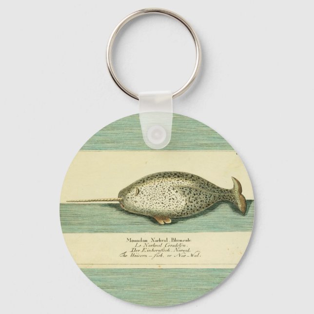 Porte-clés Narwhal Antique Baleine Aquarelle Art scientifique (Recto)