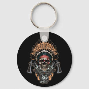 Porte-clés Native American Indian Chief Skull Motorcycle