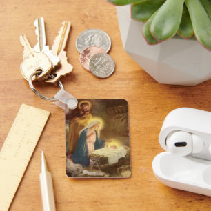 Porte-clés Nativité de Noël Vintage, Marie Joseph Bébé Jésus