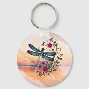 Porte-clés Nature Colorée Libellule Vibrante Art Floral