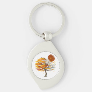 Porte-clés Nature Faune Pleine lune Arbre Foule Des Oiseaux F