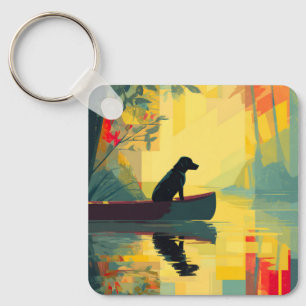 Porte-clés Nature Minimaliste Canot Labrador Noir