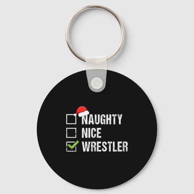 Porte-clés Naughty Nice Wrestler Shirt Wrestling Santa Christ (Recto)
