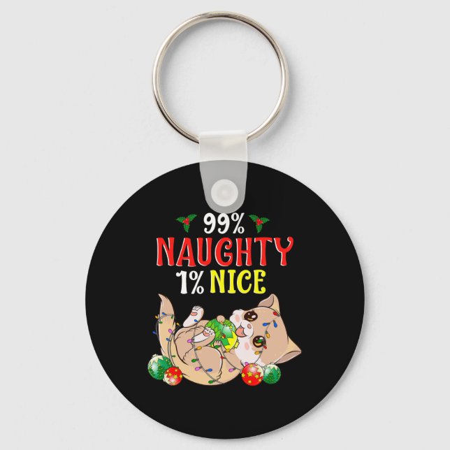 Porte-clés Naughty Ou Nice Chat De Noël Drôle Humour 1 (Recto)