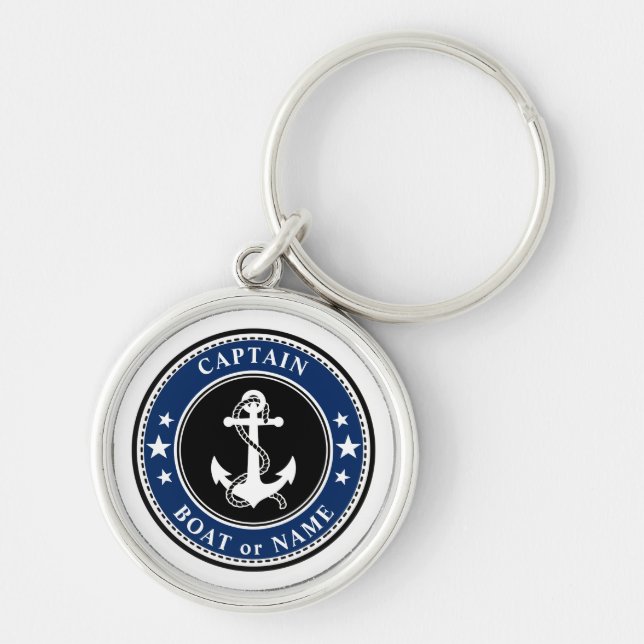 Porte-clés Nautical Anchor Rope & Stars Captain or Boat Name (Devant)