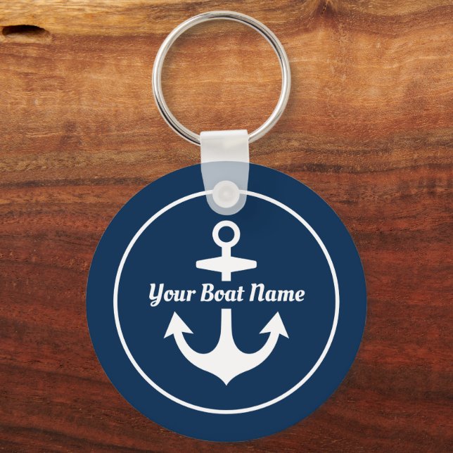 Porte-clés Nautical Navy Blue Personalized Boat Name Anchor (Recto)