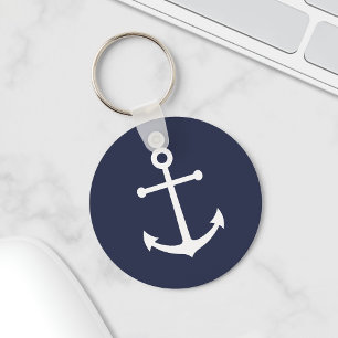 Porte-clés Nautical White Anchor on Navy Blue