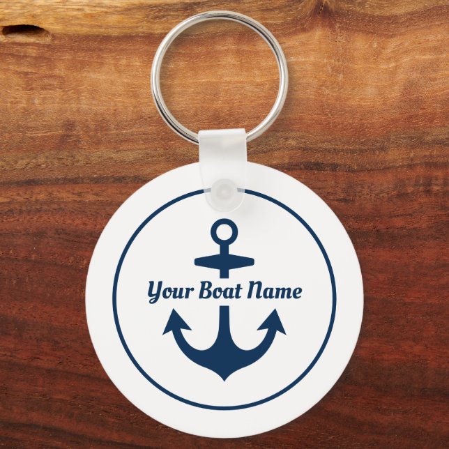 Porte-clés Nautical White Navy Personalized Boat Name Anchor (Recto)