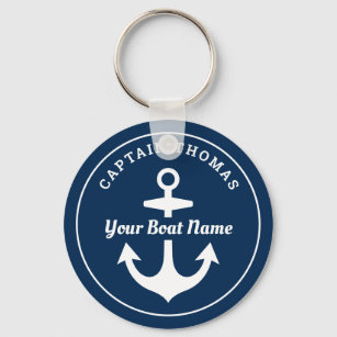 Porte-clés Nautique Marine Blue Custom Capitaine Nom du batea