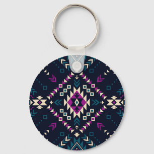 Porte-clés Navajo tribal foncé, géométrique vintage.