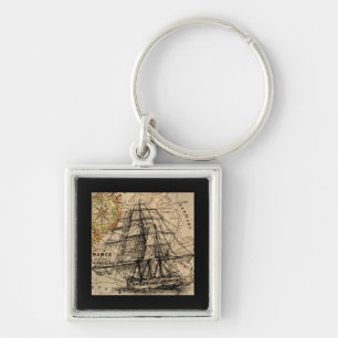 Porte-clés Navire Ancien et Carte