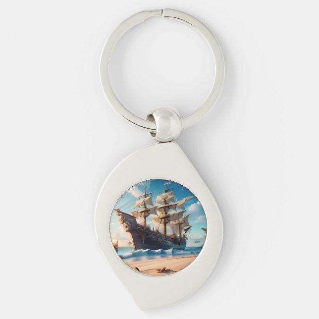 Porte-clés Navire pirate de plage tropicale (Devant)