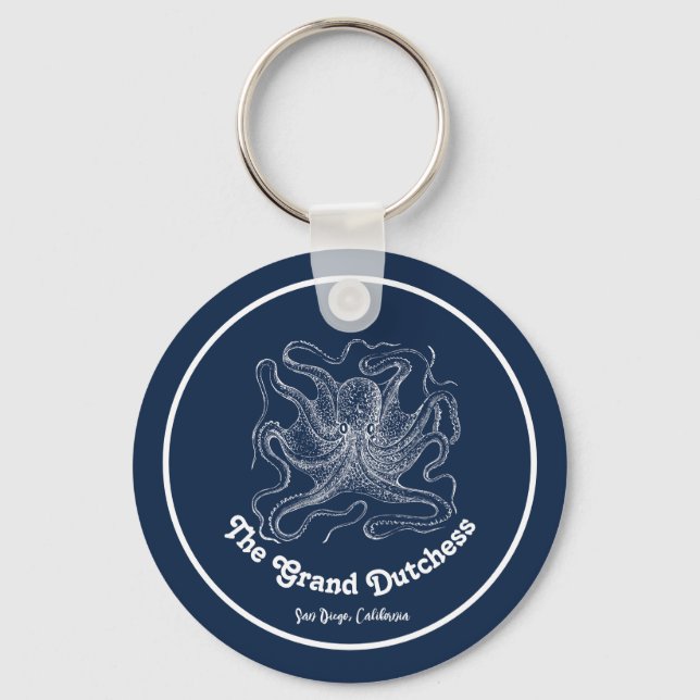 Porte-clés Navy Blue Nautical Welcome À propos de Custom Boat (Recto)