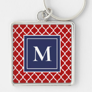 Porte-clés Navy rouge moderne monogramme quatrefeuilles nauti