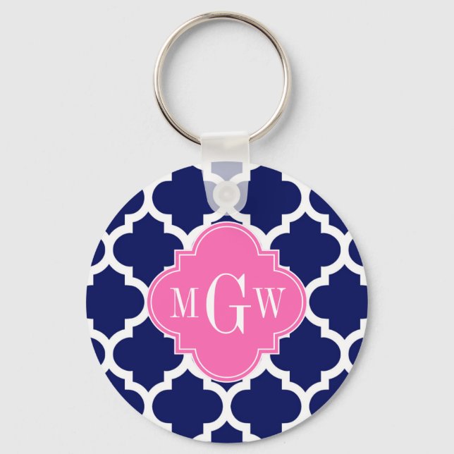 Porte-clés Navy Wht Moroccan #5 Hot Pink2 3 Initial Monogram (Recto)