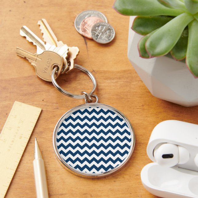 Porte-clés Navy Zigzag, Navy Chevron, Motif géométrique (Bureau)
