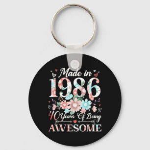Porte-clés Née en 1986 40 ans Fleur 40e anniversaire