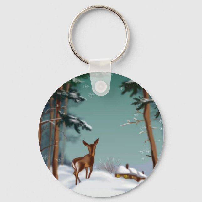 Porte-clés neige et cerf, porte - clé (Recto)