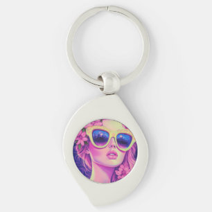 Porte-clés Neon Dream Girl avec lunettes de soleil florales