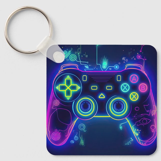 Porte-clés Neon Gamer Arcade Video Game Level Up Birthday (Recto)