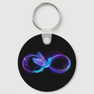 Porte-clés Neon Infinity Symbol with Glowing Hummingbird