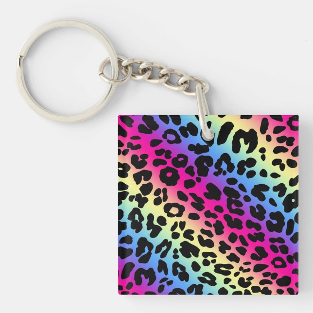 Porte-clés Neon Rainbow Leopard Motif Imprimer (Devant)