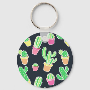 Porte-clés Neon Watercolor Cacti in Pots Pattern