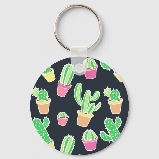 Porte-clés Neon Watercolor Cacti in Pots Pattern (Recto)