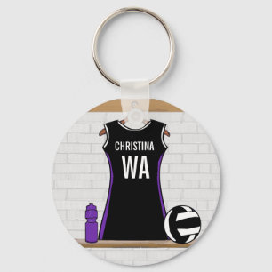 Porte-clés Netball personnalisé noir et blanc