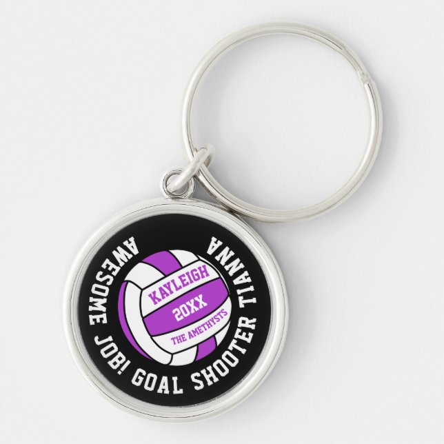 Porte-clés Netball sport violet blanc prix personnalisé (Devant)
