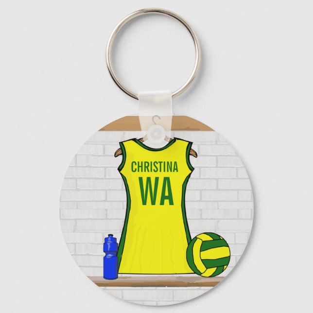 Porte-clés Netball uniforme jaune et vert (Recto)