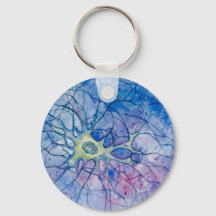 Neuron aquarelle bleu - Porte - clé