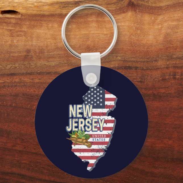 Porte-clés New Jersey United States Retro Map USA Souvenir (Recto)