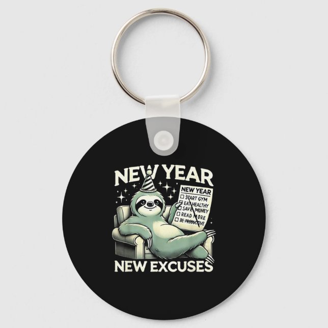 Porte-clés New Year New Excuses Funny Lazy Sloth New Year Res (Recto)