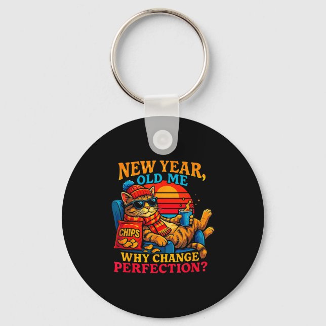 Porte-clés New Year Old Me Funny Cat Retro Lazy Meme Gift  (Recto)
