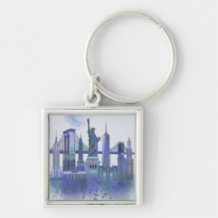 Porte-clés New York Skyline - Aquarelle bleue