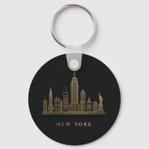 Porte-clés New York Skyline Gold Line Art