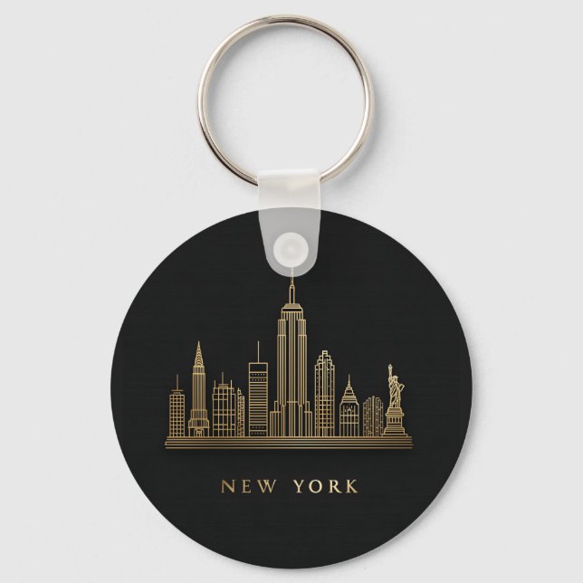 Porte-clés New York Skyline Gold Line Art (Recto)