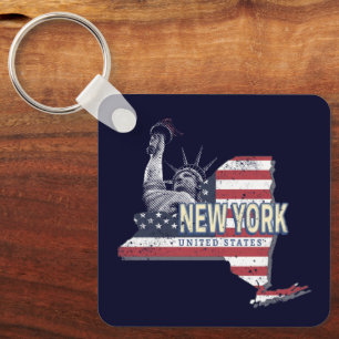 Porte-clés New York State États-Unis Retro Carte Vintage USA