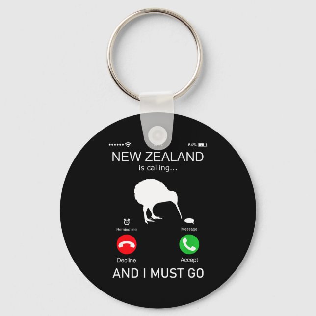 Porte-clés New Zealand Is Calling And I Must Go, Zealand Funn (Recto)