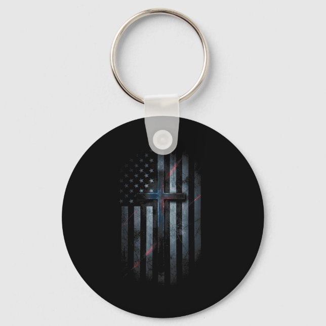 Porte-clés Nge American Flag And Cross Faith Family Dom Usa F (Recto)