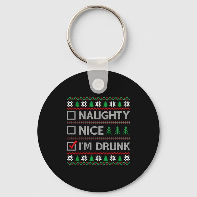 Porte-clés Nice Naughty I'm Drunk Checklist Ugly Christmas Sw (Recto)