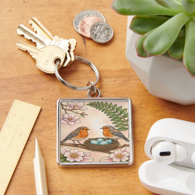 Porte-clés Nid de Rougegorge de Printemps & Conception Botani (Bureau)