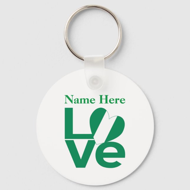 Porte-clés Nigérian Green LOVE Heart Flag Personnalisé (Recto)
