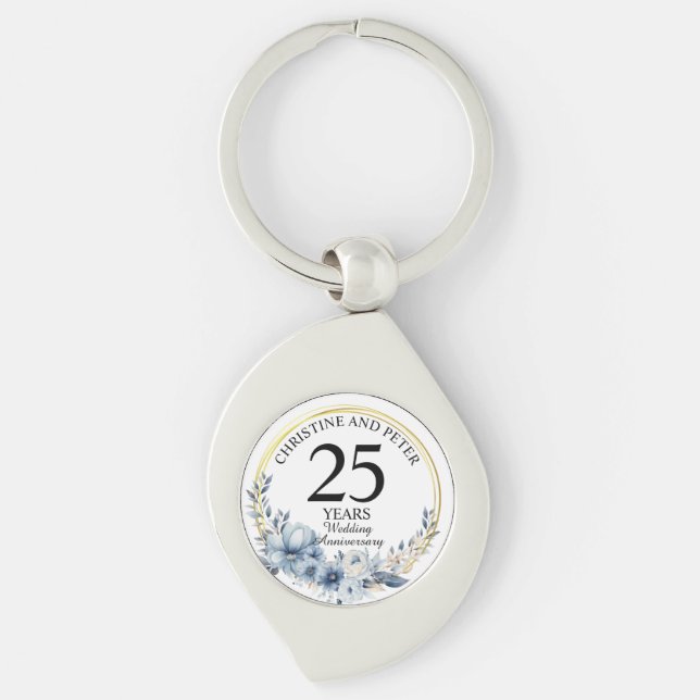 Porte-clés N'importe quel Mariage Elégant Blue Floral Anniver (Devant)