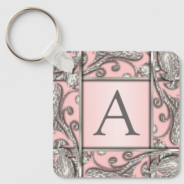 Porte-clés N'Importe Quel Monogramme En Lattice Argent Couleu (Recto)