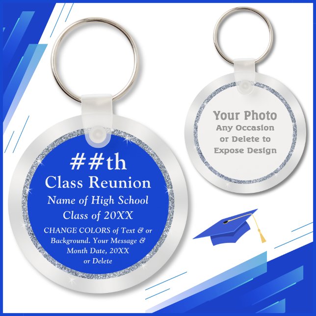 Porte-clés N'importe quelle année et couleurs classe pas cher (Photo and Personalized, Class Reunion Favors with Photo, Logo. Blue Silver, Class Reunion giveaways.)