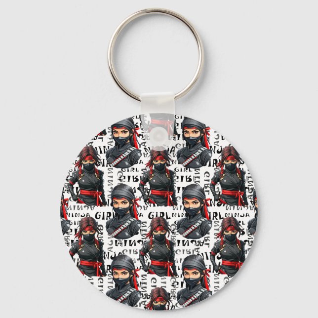 Porte-clés Ninja Girls Anime With Text Pattern Design (Recto)