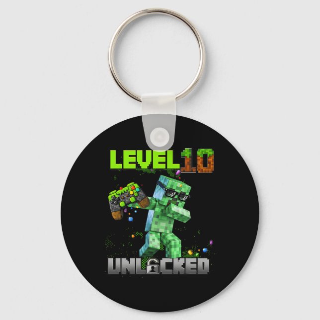 Porte-clés Niveau 10 déverrouillé - Anniversaire Garçon Pixel (Recto)